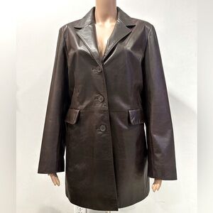 Reflections Images Of You Vintage Women's Long Brown Leather Jacket